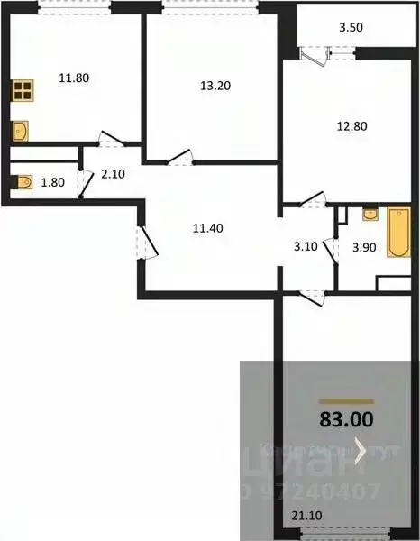 3-к кв. Воронежская область, Воронеж ул. Пескова, 8 (83.0 м) - Фото 0