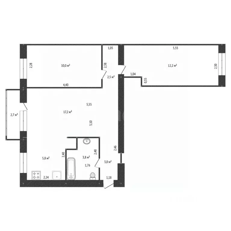 3-к кв. Башкортостан, Уфа ул. Конституции, 4 (54.4 м) - Фото 2