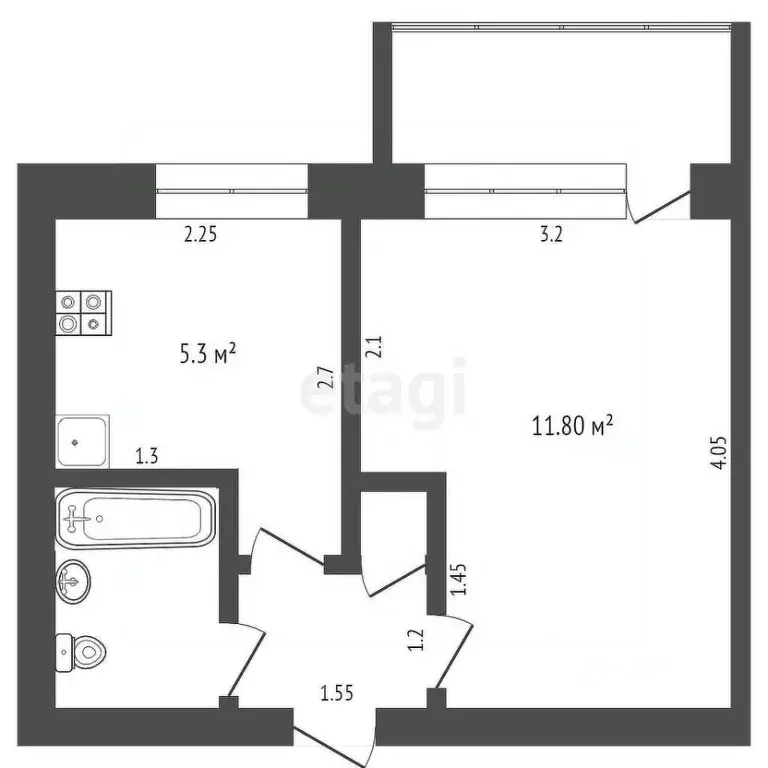 1-к кв. Крым, Симферополь ул. Миллера (21.3 м) - Фото 2