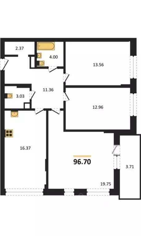3-к кв. Татарстан, Казань ул. Генерала Ерина, 5Д (95.9 м) - Фото 1