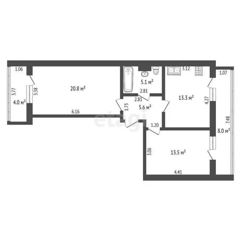 2-комнатная квартира: Новая Адыгея, Бжегокайская улица, 25/1к16 (57.6 ... - Фото 0