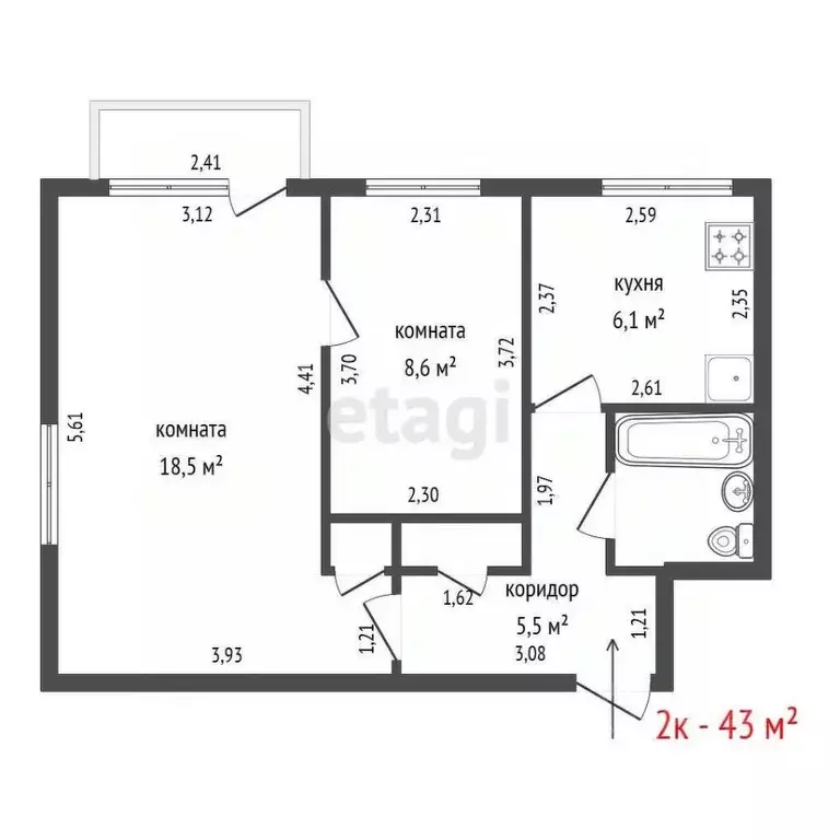 2-к кв. Свердловская область, Екатеринбург проезд Решетникова, 7 (43.0 ... - Фото 1