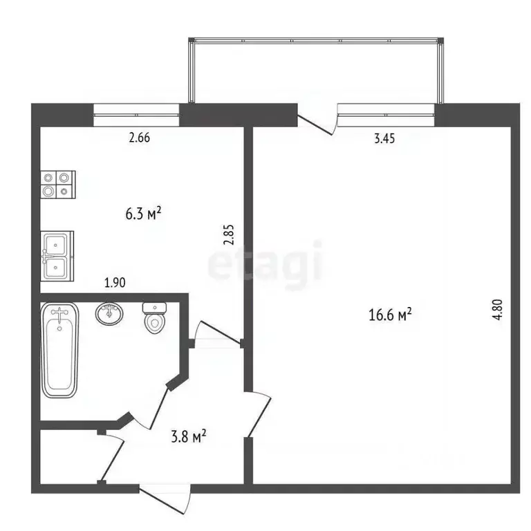 1-к кв. Татарстан, Набережные Челны 4-й комплекс, 26 (29.9 м) - Фото 2