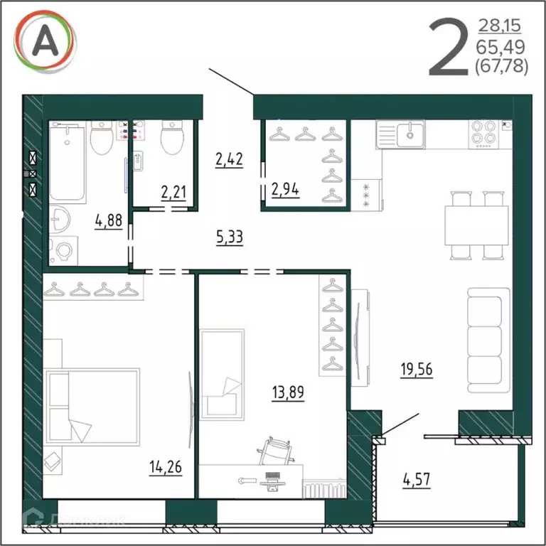 Продаётся 2-к квартира, 67.78 м - Фото 1