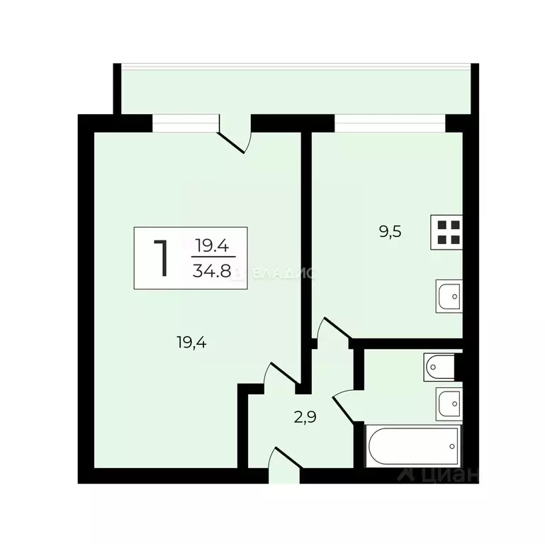1-к кв. Москва ул. Бутлерова, 38К2 (34.8 м) - Фото 2