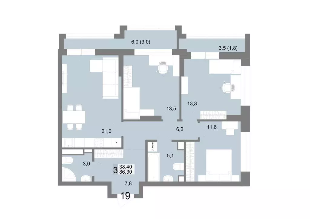 3-комнатная квартира: Екатеринбург, Посадская улица, 26 (86.3 м) - Фото 1