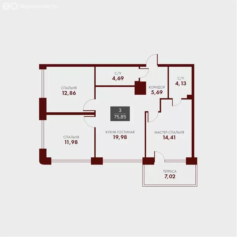 3-комнатная квартира: Оренбург, ЖК Гагарин Парк (75.85 м) - Фото 0