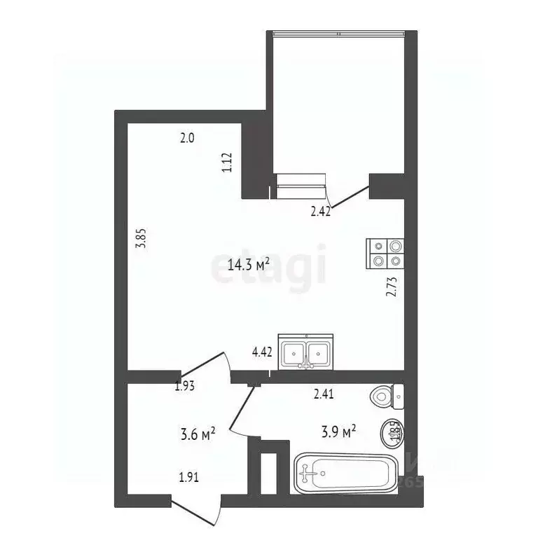 Студия Севастополь ш. Фиолентовское, 134к3 (21.8 м) - Фото 1