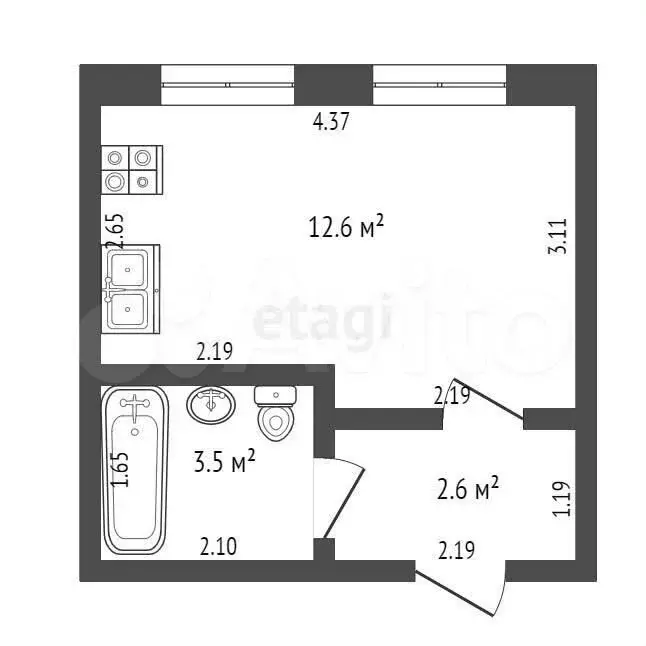 Квартира-студия, 18,7 м, 1/3 эт. - Фото 0