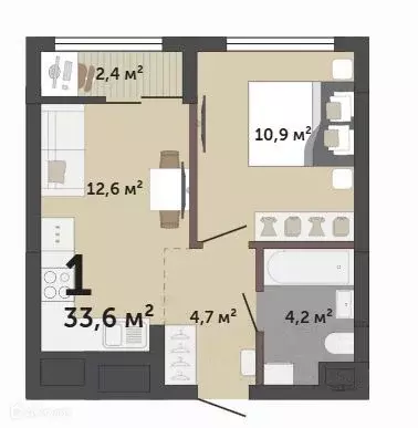 Продаётся 1-к квартира, 33.6 м - Фото 1