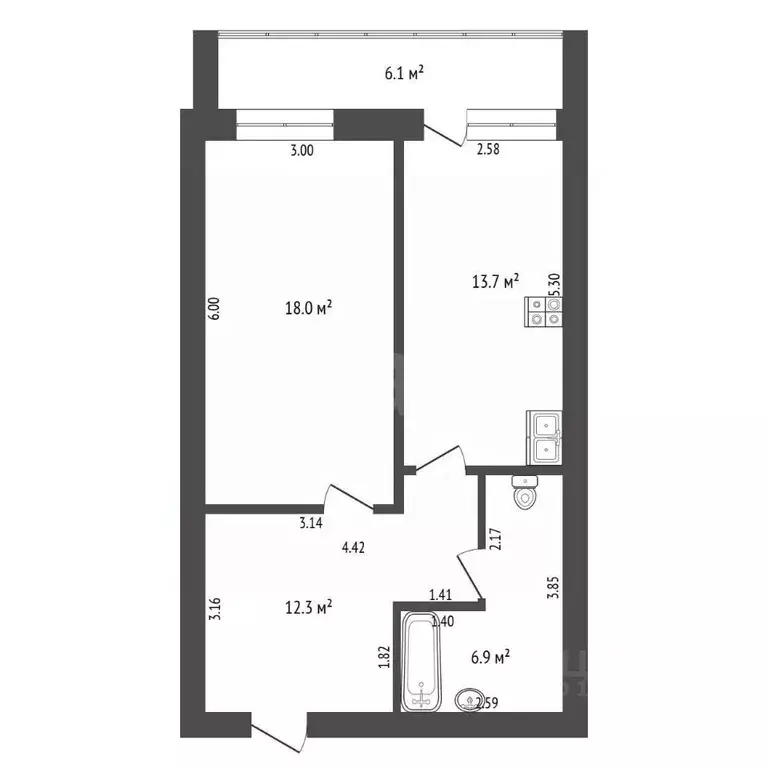 1-к кв. Тюменская область, Тюмень Холодильная ул., 138 (50.9 м) - Фото 2