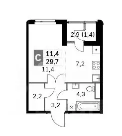 1-к кв. Москва Строительный проезд, 7Ак34-35 (30.0 м) - Фото 0