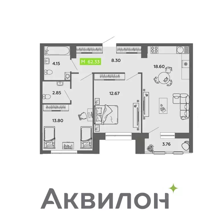 2-к кв. Архангельская область, Архангельск проезд Приорова, 4с1 (62.33 ... - Фото 0