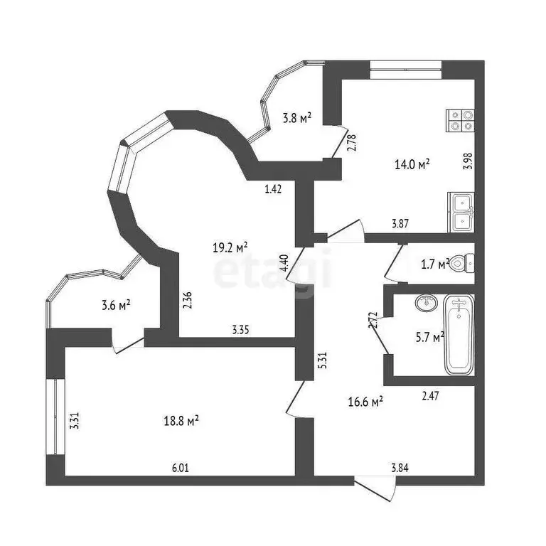 2-комнатная квартира: Тюмень, улица Малыгина, 4 (76.1 м) - Фото 0