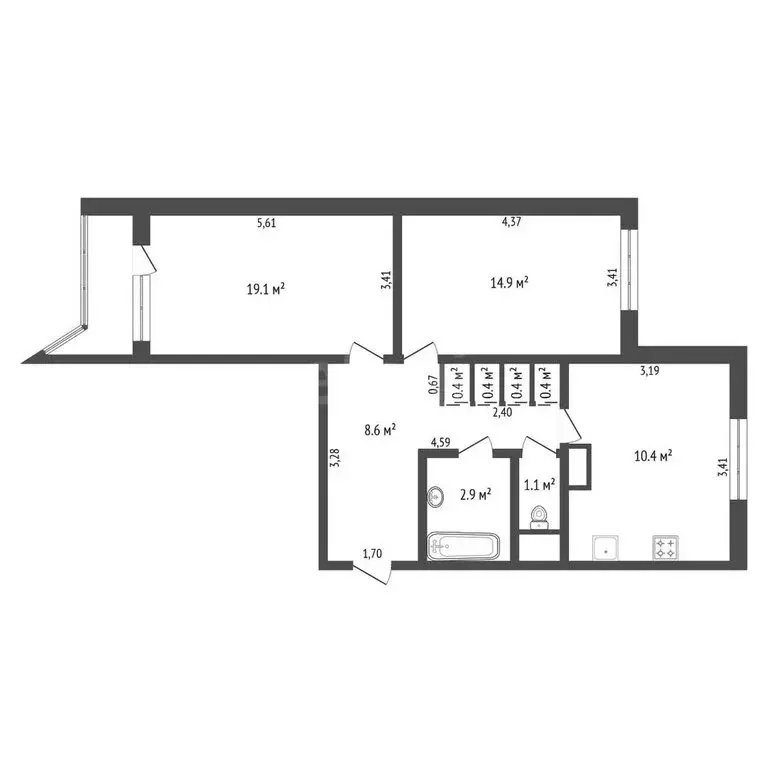 2-комнатная квартира: Тында, Депутатская улица, 10 (60.8 м) - Фото 1