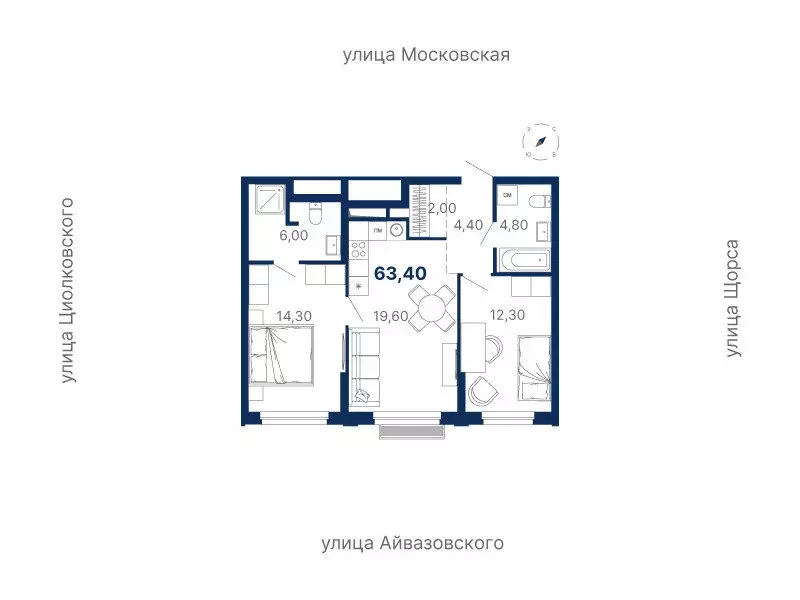 2-комнатная квартира: Екатеринбург, улица Айвазовского, 52 (63.4 м) - Фото 0