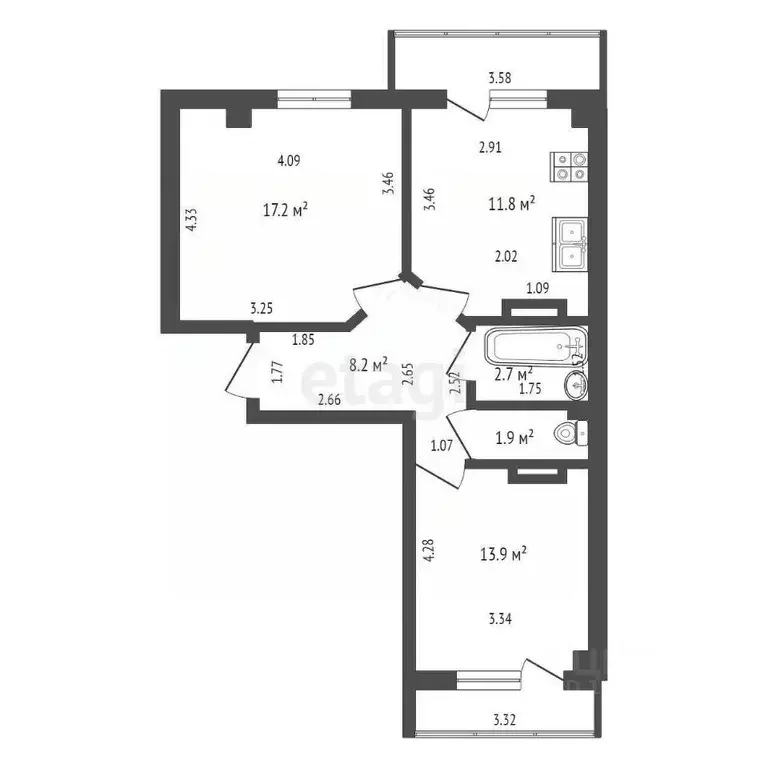 2-к кв. Ульяновская область, Ульяновск ул. Якурнова, 26 (51.2 м) - Фото 2