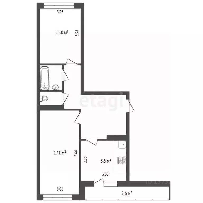 2-к кв. Псковская область, Псков Красноармейская ул., 12А (53.3 м) - Фото 2
