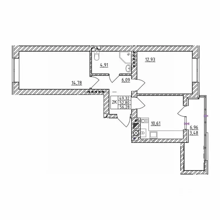 2-к кв. Калининградская область, Зеленоградск  (56.28 м) - Фото 1