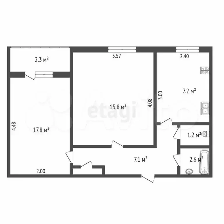 2-к. квартира, 48,5 м, 6/9 эт. - Фото 0