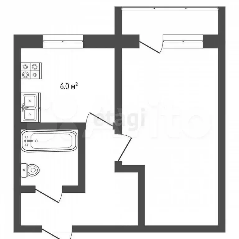1-к. квартира, 31,1 м, 4/4 эт. - Фото 0