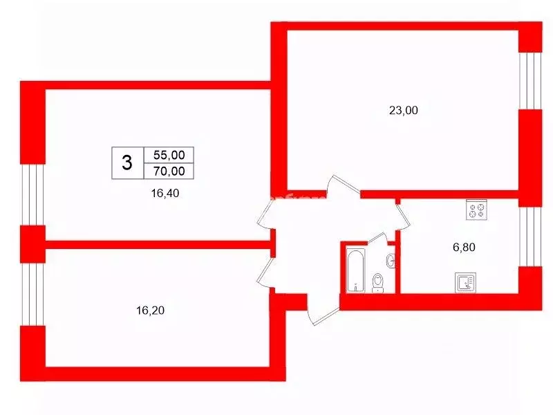3-к кв. Санкт-Петербург просп. Стачек, 24 (70.0 м) - Фото 2