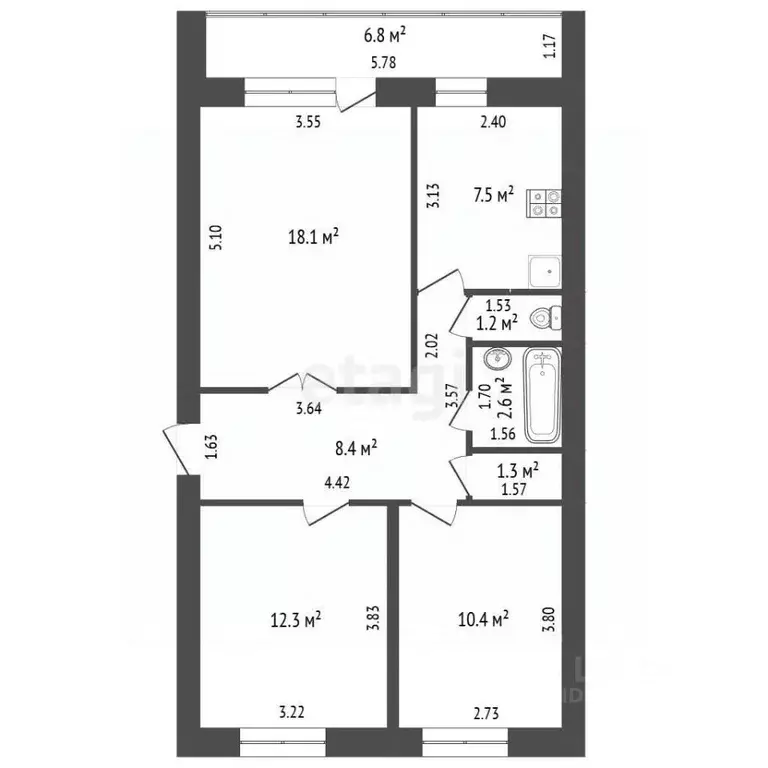 3-к кв. Башкортостан, Стерлитамак ул. Худайбердина, 69 (62.0 м) - Фото 2