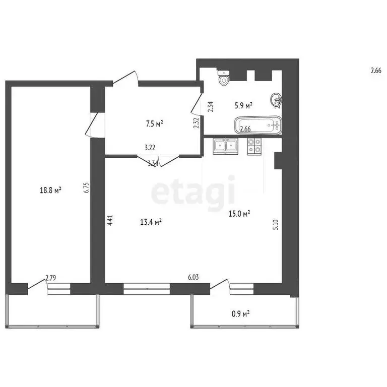 2-комнатная квартира: Светлогорск, Калининградский проспект, 79Бк2 (62 ... - Фото 1