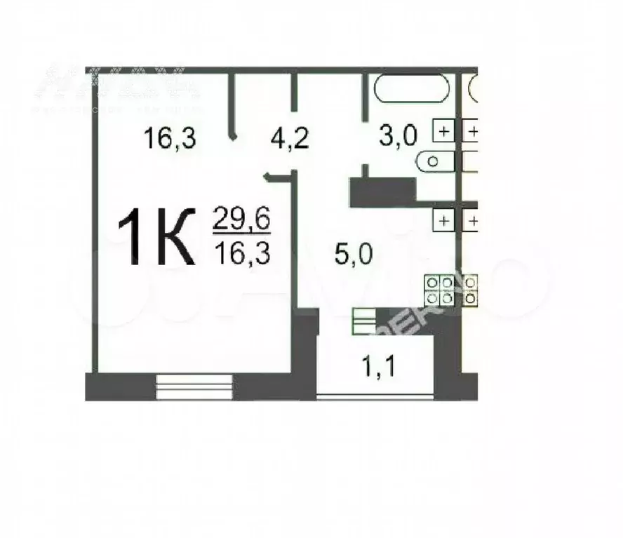 1-к. квартира, 30,2 м, 7/10 эт. - Фото 0