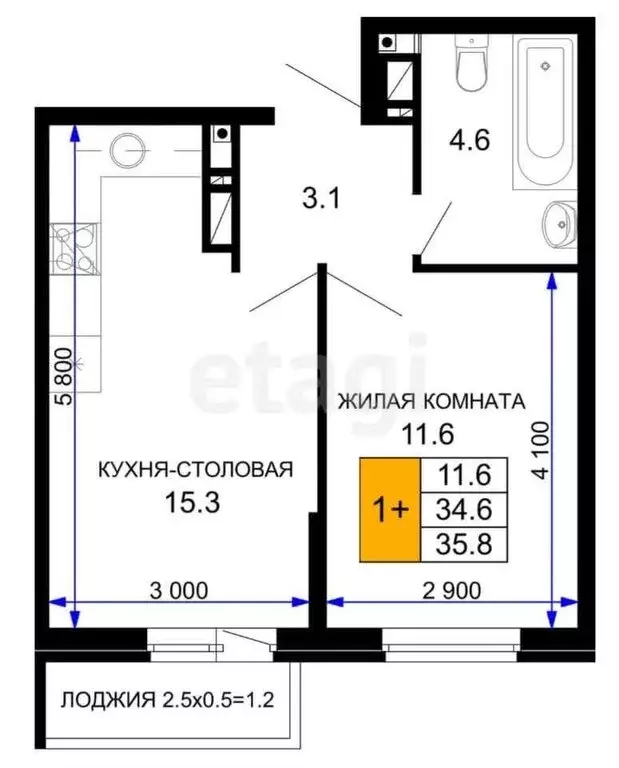 1-комнатная квартира: Краснодар, улица Лётчика Позднякова, 2к16 (34.6 ... - Фото 0