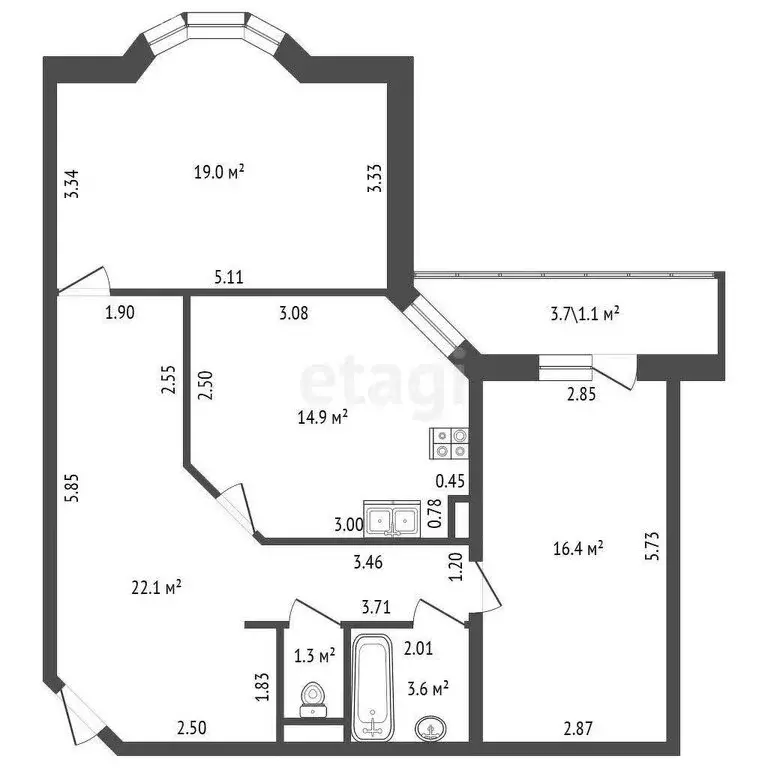 2-комнатная квартира: Санкт-Петербург, проспект Культуры, 19к3 (77.3 ... - Фото 1