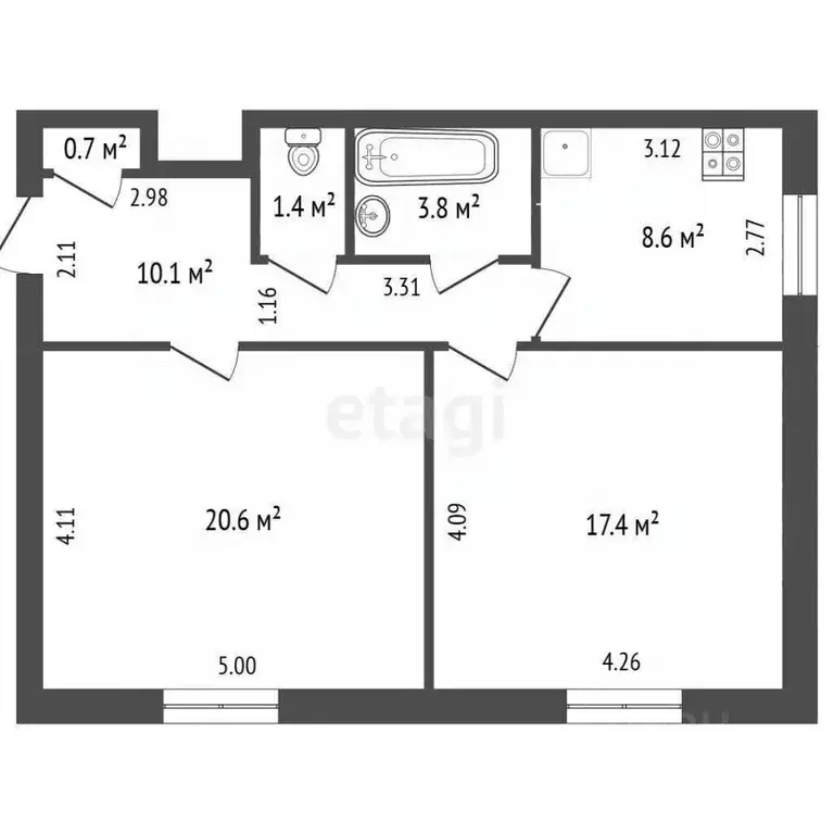 2-к кв. Томская область, Северск Комсомольская ул., 22А (62.6 м) - Фото 2