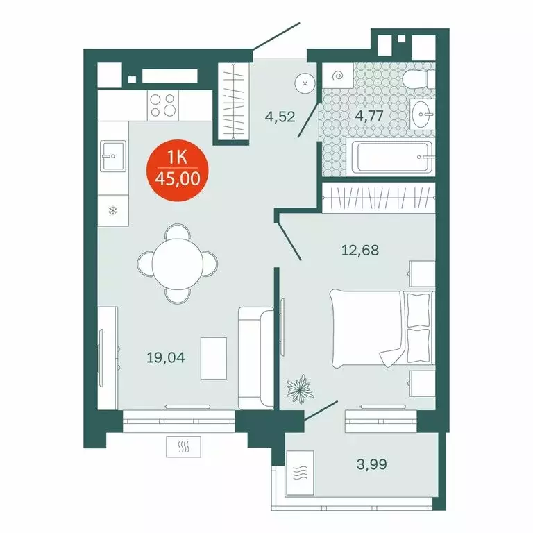1-комнатная квартира: Тюмень, Одесская улица, 7к1 (45.02 м) - Фото 1