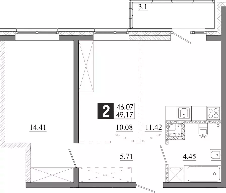 2-к кв. Иркутская область, Иркутск Ново-Ленино мкр,  (49.17 м) - Фото 0