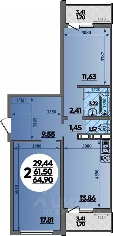 2-к кв. Ростовская область, Ростов-на-Дону ул. Тимофеева, 22 (64.9 м) - Фото 1