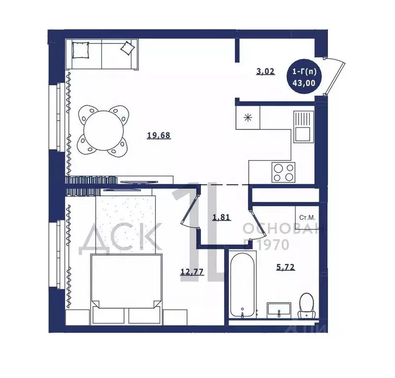 1-к кв. Ханты-Мансийский АО, Сургут Высоковольтная ул., 6/2 (43.0 м) - Фото 1