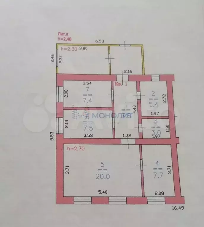3-к. квартира, 58,6 м, 1/1 эт. - Фото 0