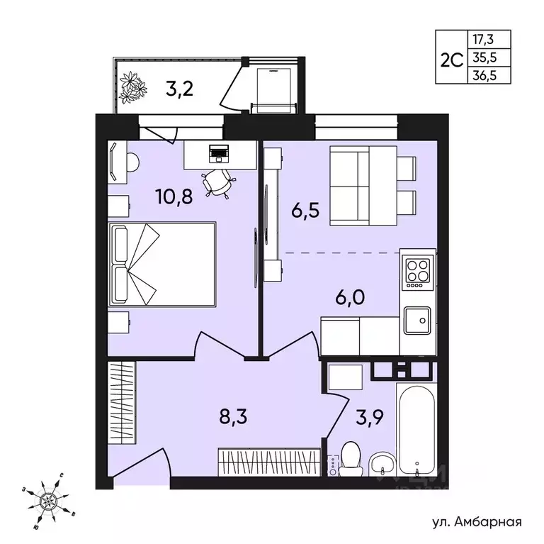 2-к кв. Пермский край, Пермь Белозерская ул., 30А (36.5 м) - Фото 0