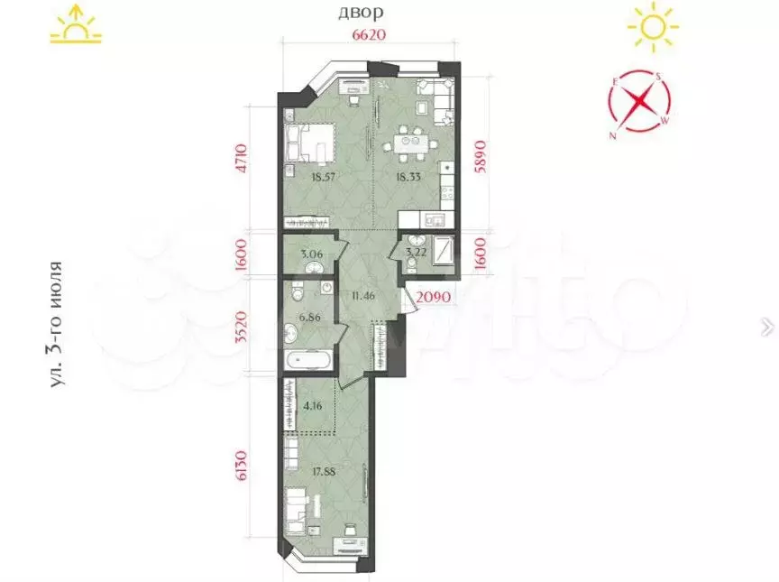 3-к. квартира, 84 м, 5/6 эт. - Фото 1