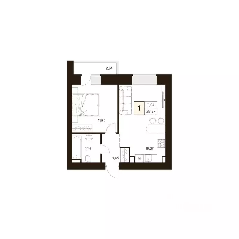 1-к кв. Башкортостан, Уфа ул. Жуковского, 19А (38.87 м) - Фото 0