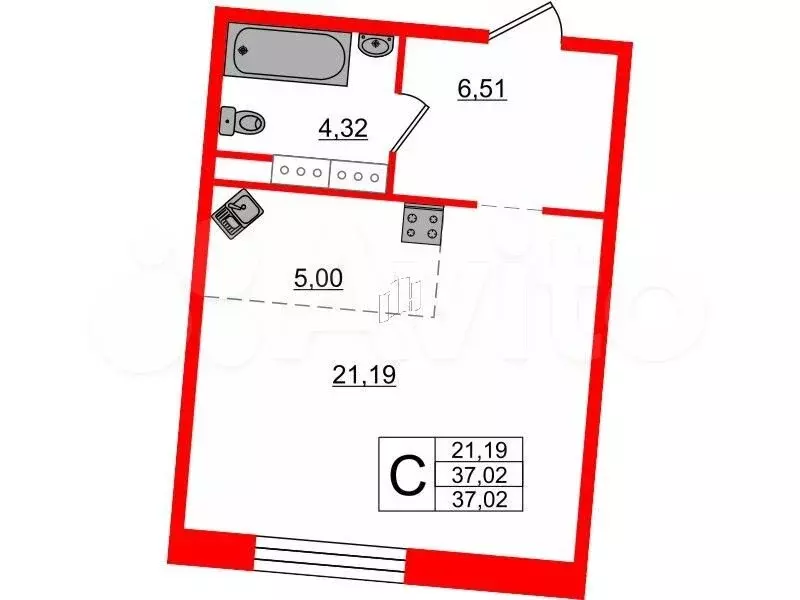 Квартира-студия, 37м, 10/11эт. - Фото 0