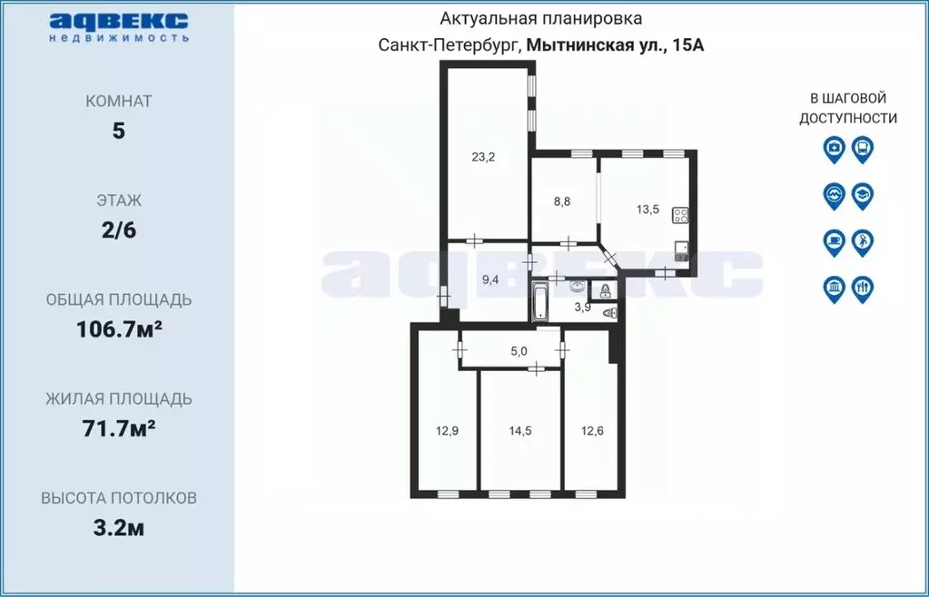5-к кв. Санкт-Петербург Мытнинская ул., 15 (106.7 м) - Фото 2