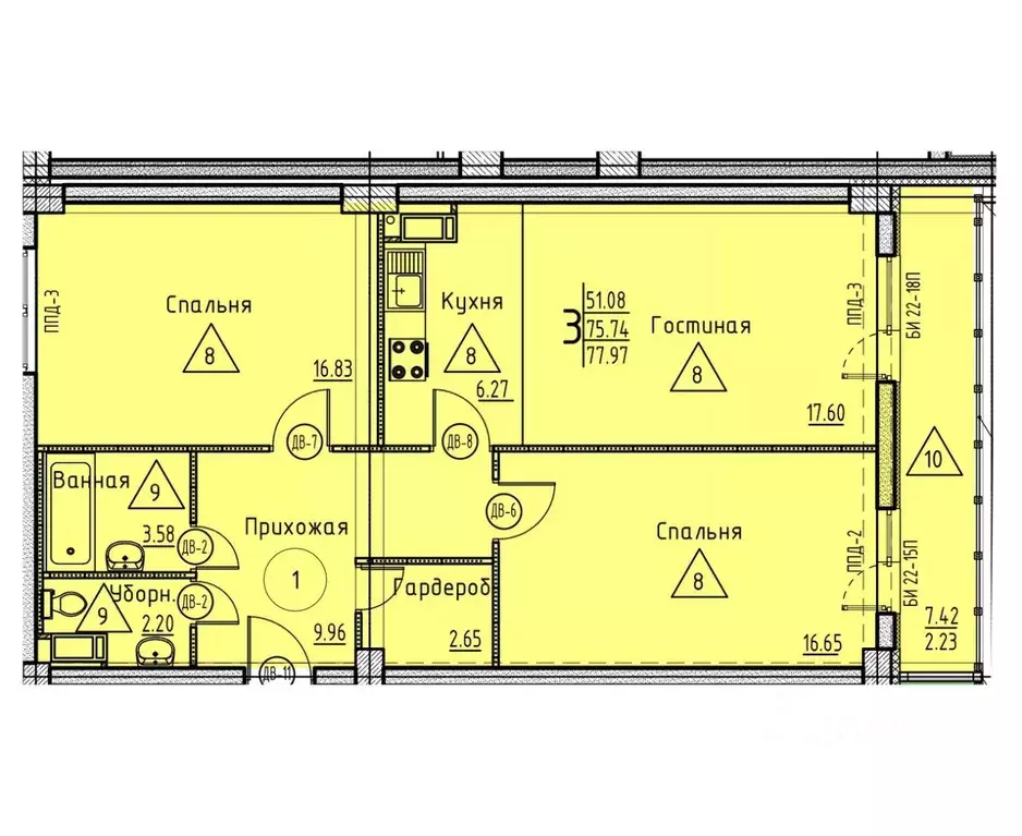 3-к кв. Пензенская область, Пенза ул. Генерала Глазунова, 11 (77.97 м) - Фото 1