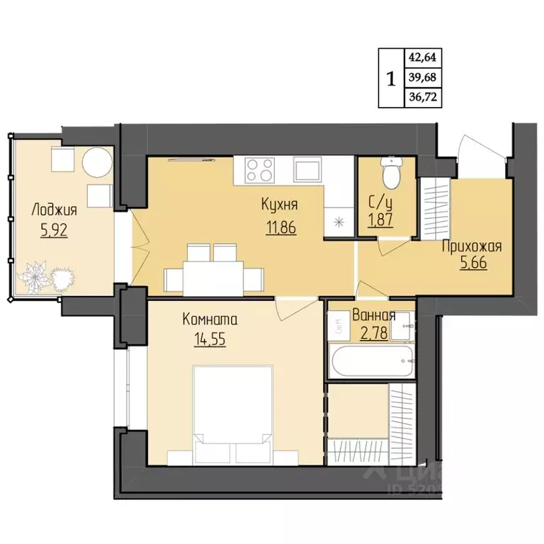 1-к кв. Ярославская область, Ярославль ул. Жуковского, 8 (39.68 м) - Фото 0