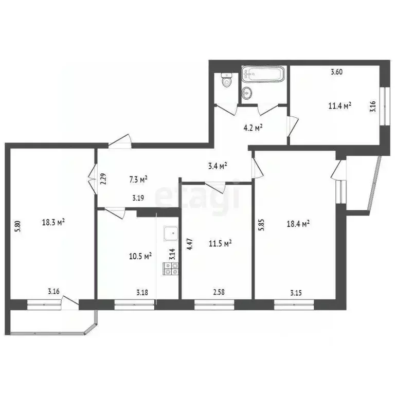 4-к кв. Архангельская область, Архангельск ул. Тыко Вылки, 11 (88.7 м) - Фото 1