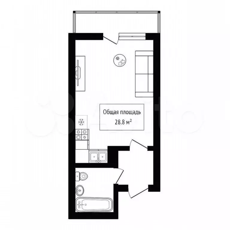 Квартира-студия, 28,8 м, 14/16 эт. - Фото 0