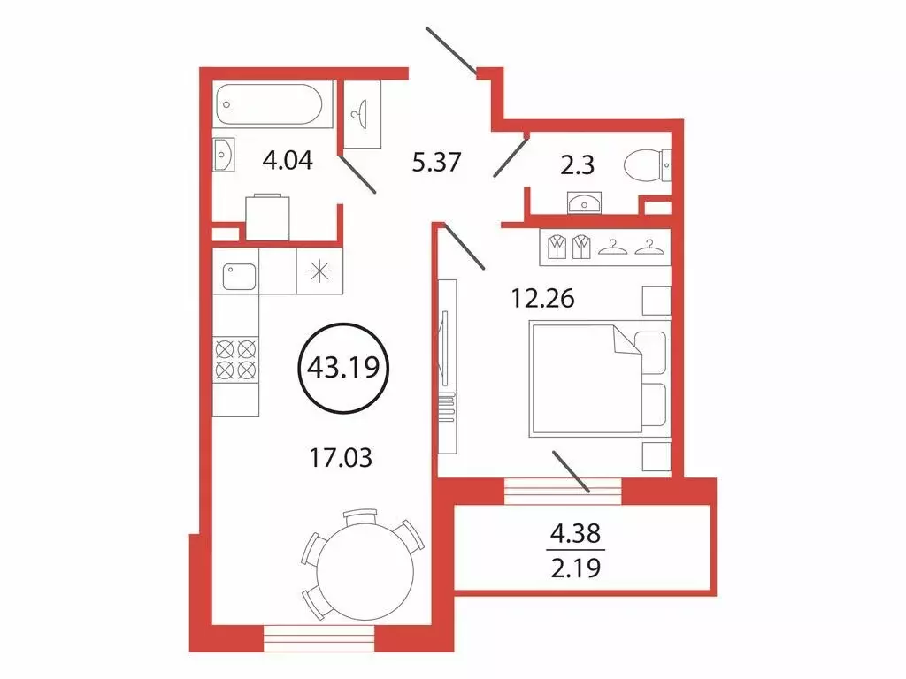 1-комнатная квартира: Бугры, Шоссейная улица, 2 (43.19 м) - Фото 0