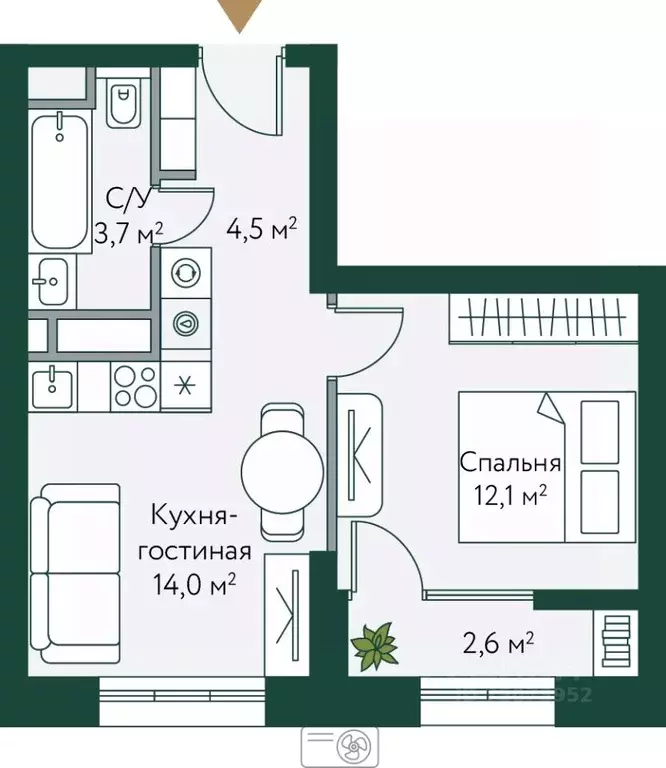 1-к кв. Волгоградская область, Волгоград Новосибирская ул., 74 (36.85 ... - Фото 0