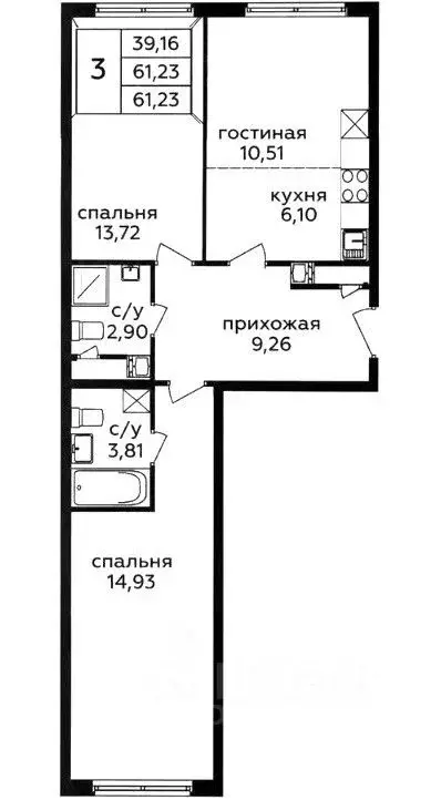 2-к кв. Московская область, Балашиха ул. Бояринова, 19 (61.2 м) - Фото 2