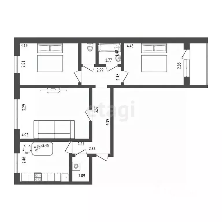 3-к кв. Тюменская область, Тюмень ул. Лесопарковая, 17 (65.2 м) - Фото 2